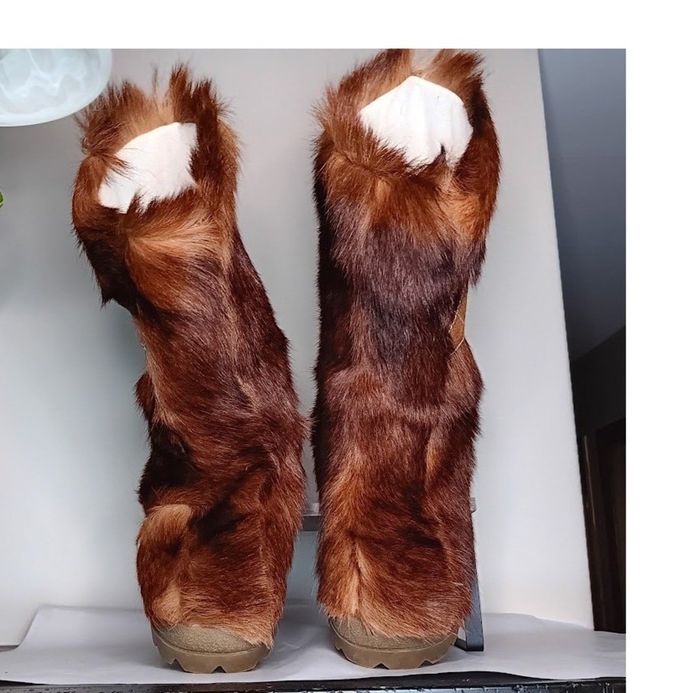La Mondiale Grand Pioneer Boots Women 12.5 13 Brown Fur Italian Made Statement - Picture 4 of 10